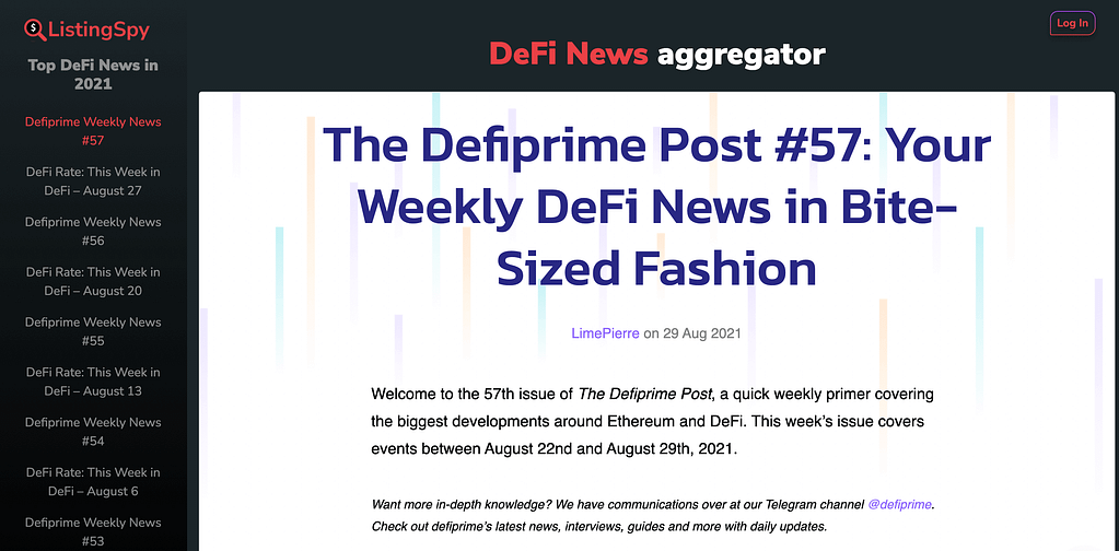 DeFi News aggregator from the highly-respectable websites